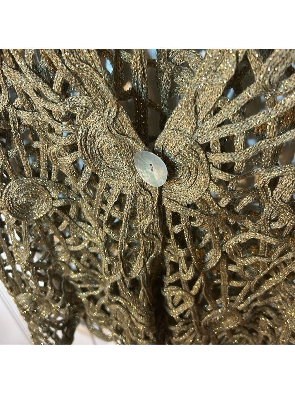 Boho Gold Metallic Crochet Vest Fairycore Sleeveless Lace Open Knit Festival Top - Picture 3 of 6